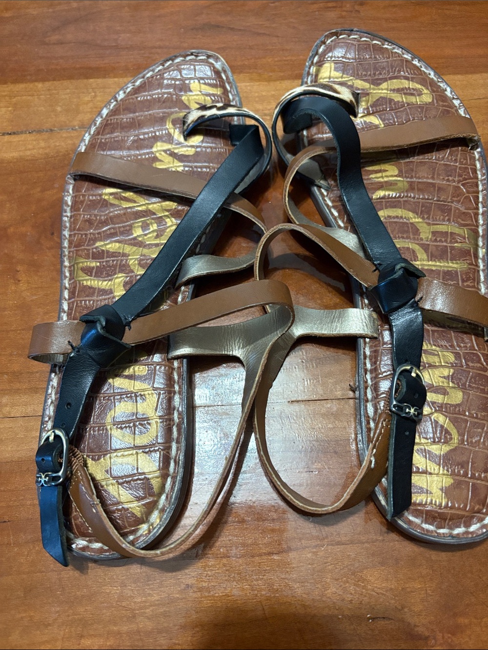 Leather Strappy Sandals - Brown & Black